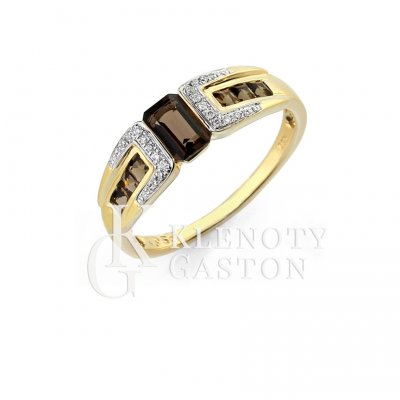 Zlatý briliantový prsten Smoky Quartz